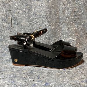 Tory Burch Black Patent Leather Sandal Platform